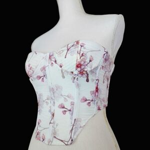 Bardot White Floral Corset Style Strapless Bustier Top size XS NWT